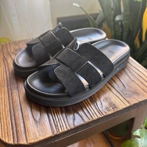 HM‎ Womens Black Faux Suede H-Strap Platform Slide Sandals Size US 5 EUR 36